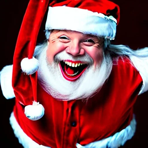 freaky Santa, laughing, flying, wings