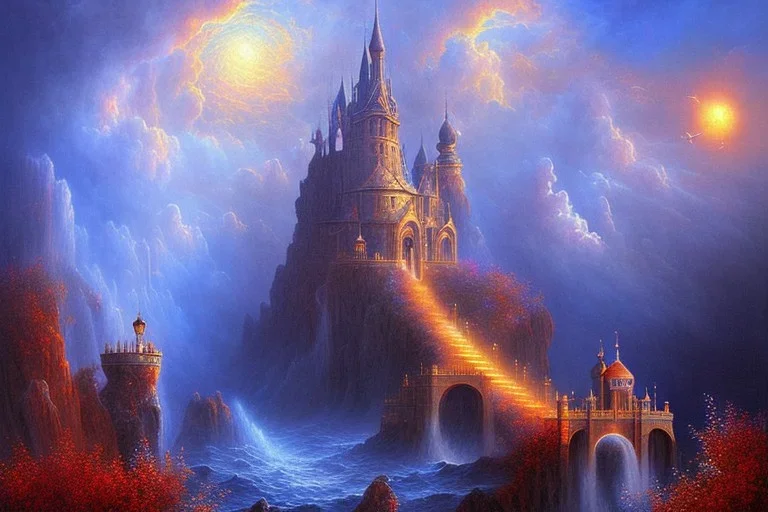 long stairway to heaven, atmospheric, mystical, beautiful colours, romanticism, fantasy, Neo-Impressionism