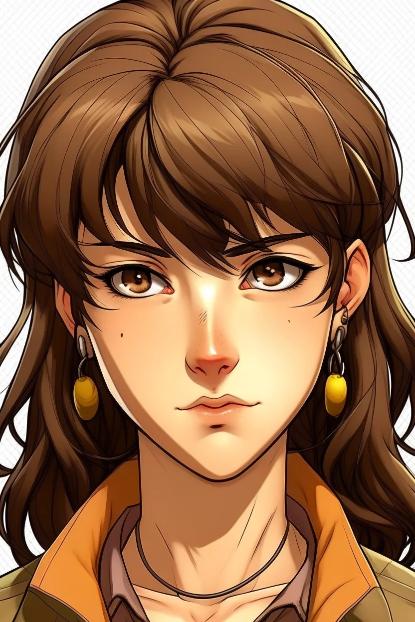 jojos style brown mullet bangs japanese girl character