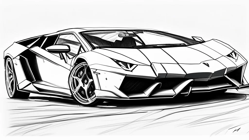 lamborigini car drawn without color for coloring