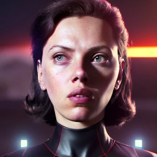 retro sci-fi portrait image from 1960, supermarket parking explosion, fire, classic black widow, young Scarlett Johansson, tight lycra suit, soft color, highly detailed, unreal engine 5, ray tracing, RTX, lumen lighting, ultra detail, volumetric lighting, 3d, finely drawn, high definition, high resolution.