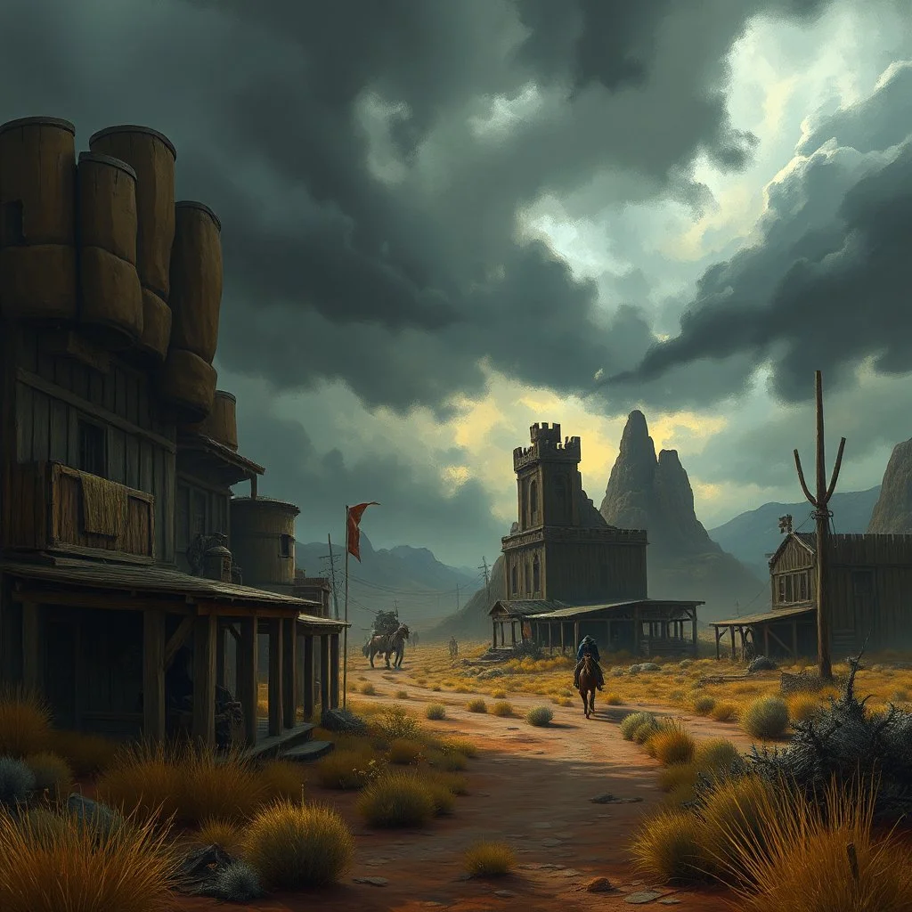 a large wild west down with gloomy skies fantasy art