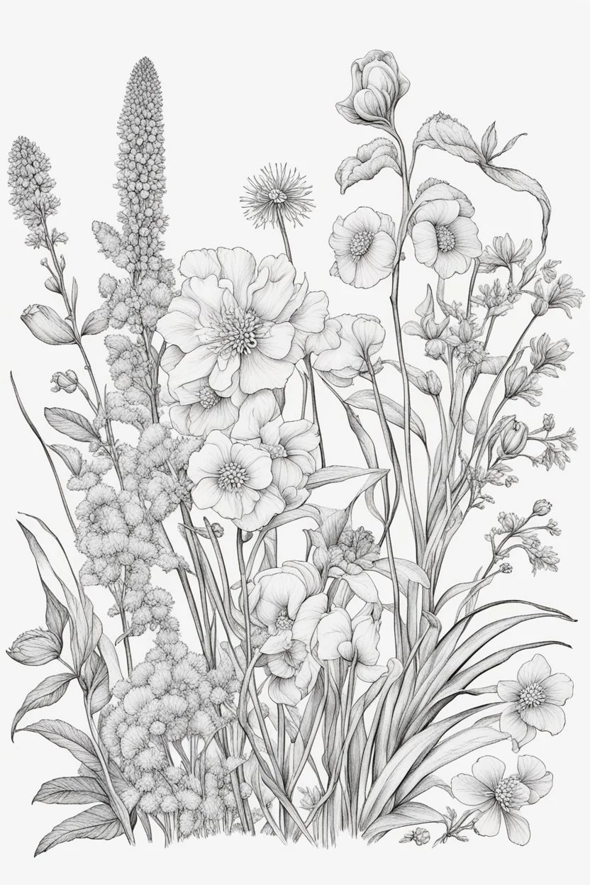 french botanical flowers coloring page
