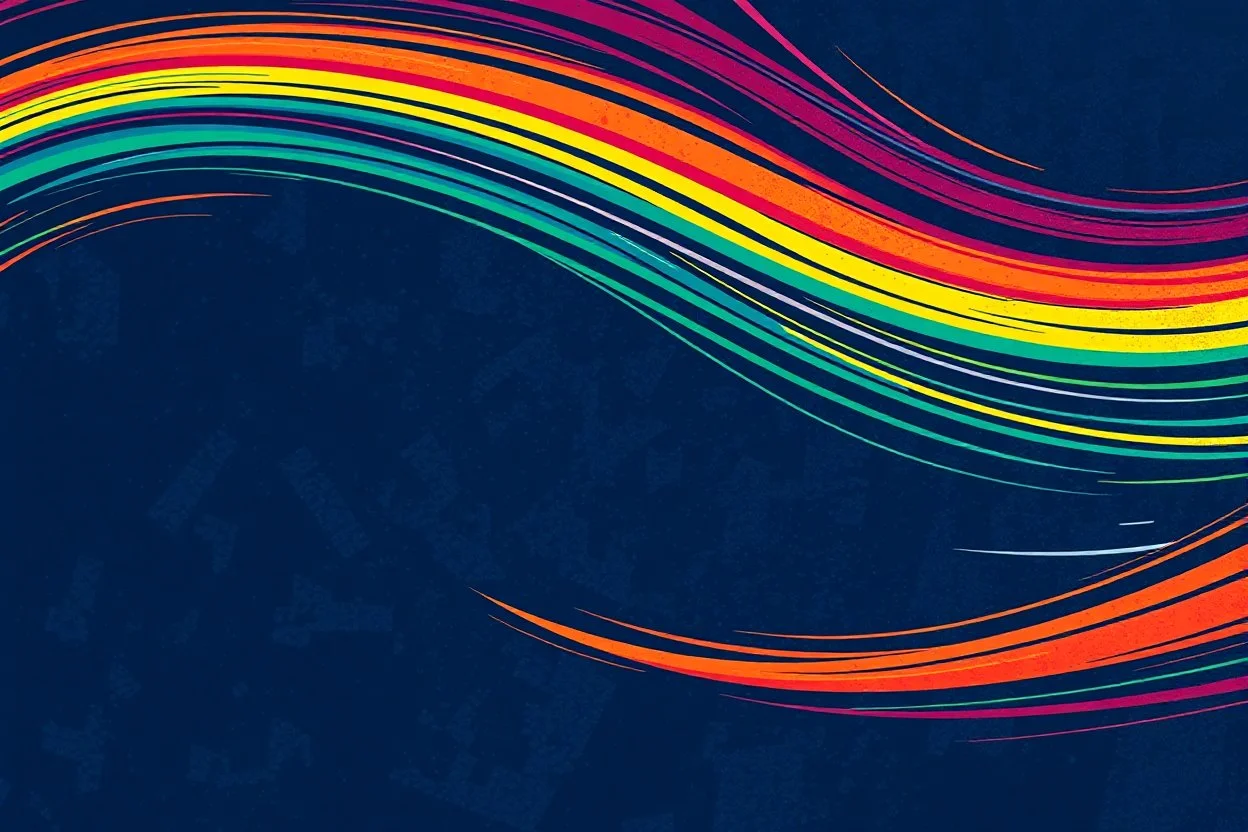 energetic and sports colored horizontal streaks waves and wedges over a chaotic and weathered navy textured background, ESPN Style, as a simple vector