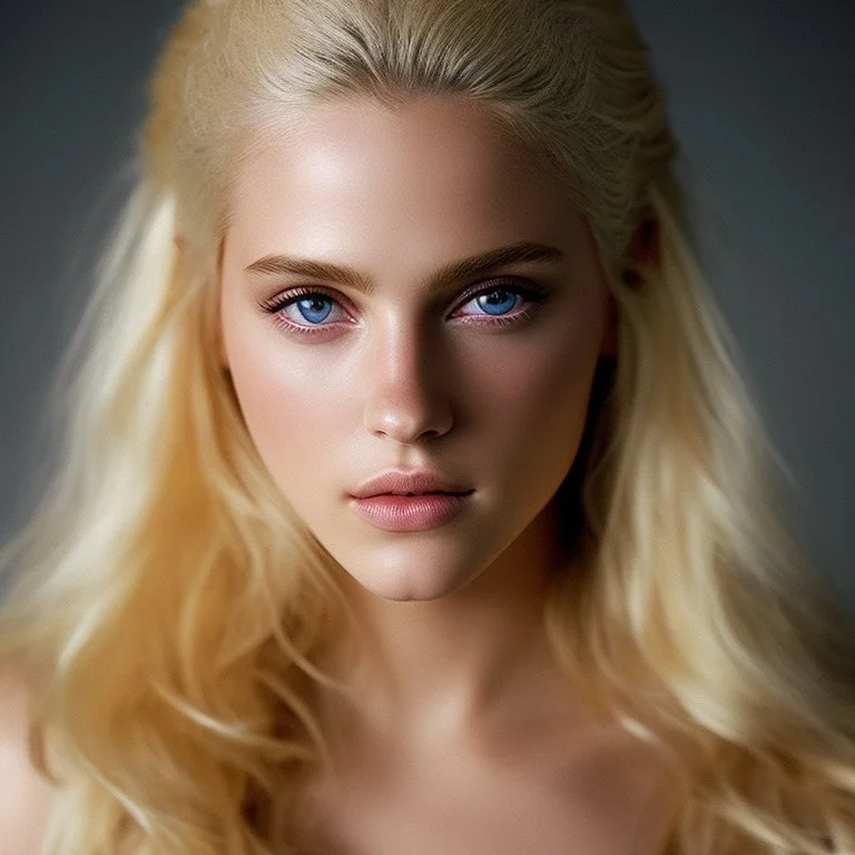 Photoreal close-up of a beautiful blonde warrior