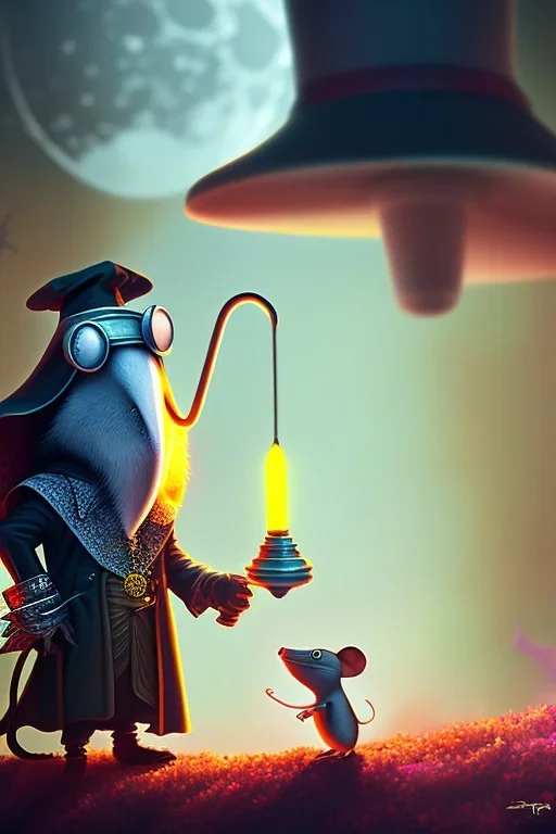 A Plague Doctor and a Mouse expand their minds with psychedelic mushrooms whilst running on the moon, by Pixar and Dreamworks