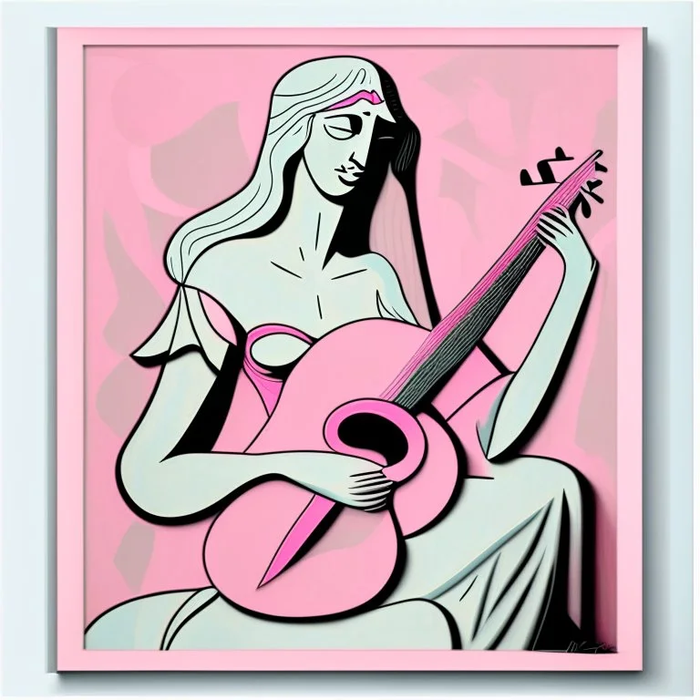 picasso Neoclassicism pink woman and guitar more lines realistic