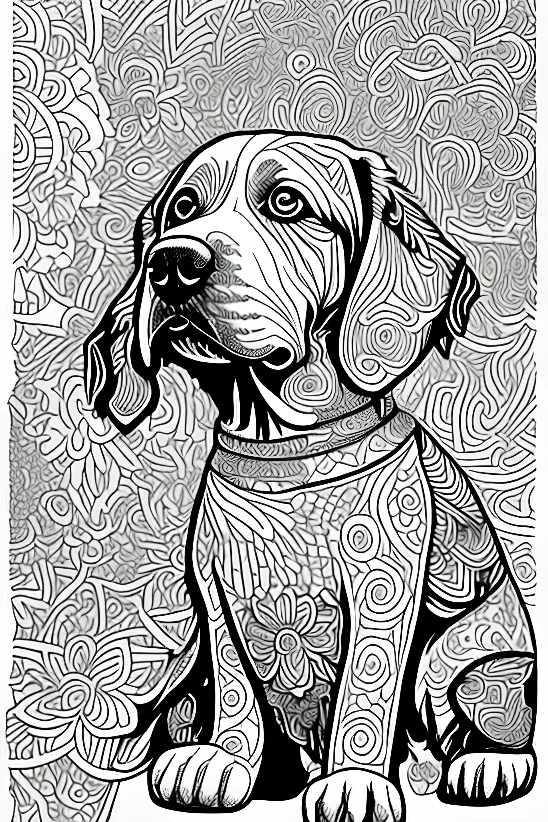 coloring book page of a magical dog