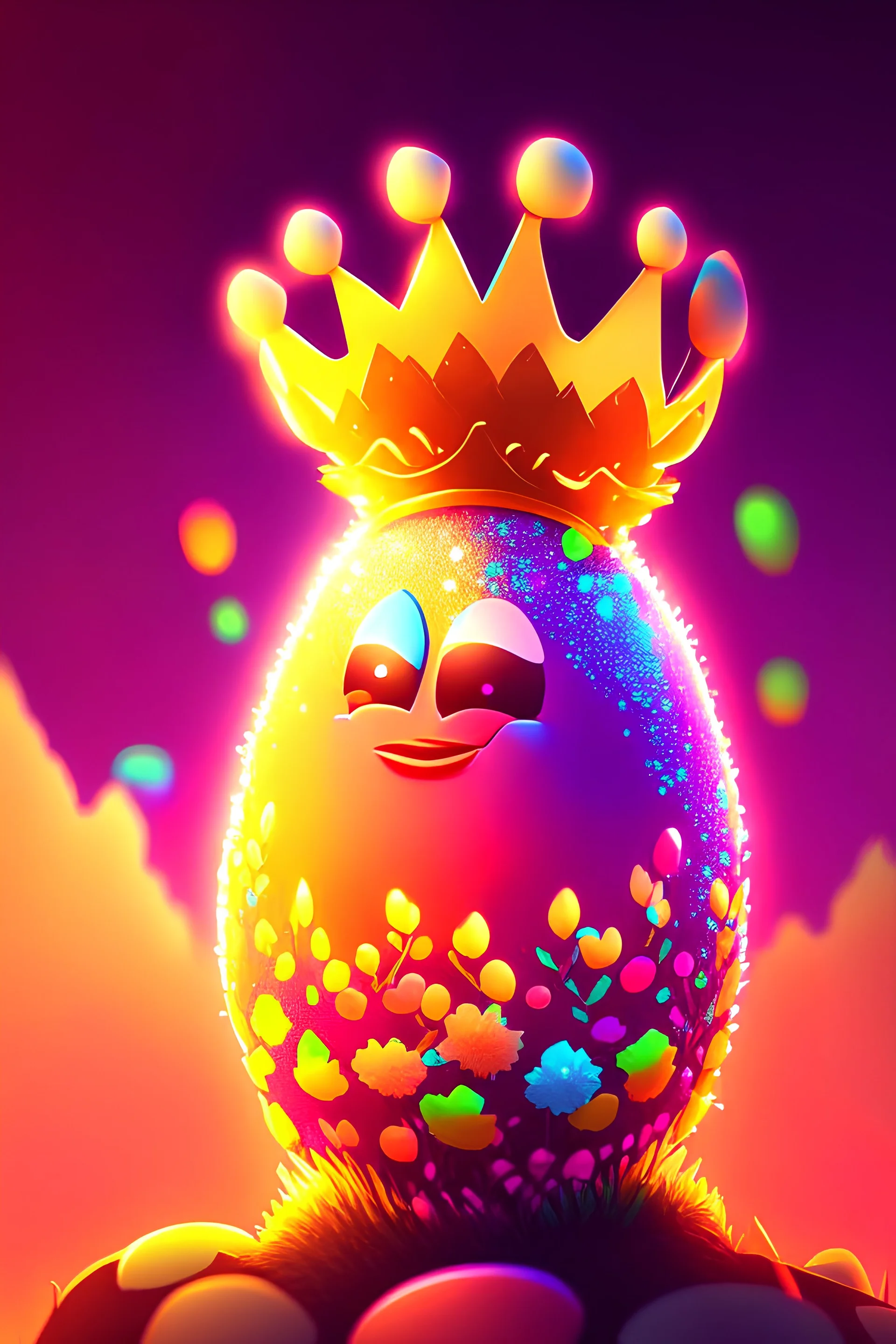 cartoon egg pfp character detailed egg king flowers glitter neon sunset