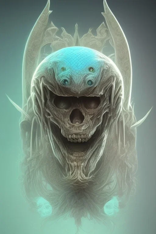 blue alien, cracks in the head, evil, Asian eyes, weapons, blood, 8k, finely detailed, photo realistic, Boris Vallejo style turquoise skull head gold dragon space alien moon skeleton Viking helmet Black background