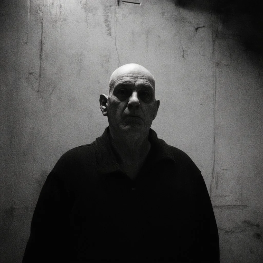 very grainy photo, portrait, dark night street, grunge, 2000s Russia, punk, outcast, rough, confident, older male, extremely pale skin, extremely deformed, hideous, sewer dweller