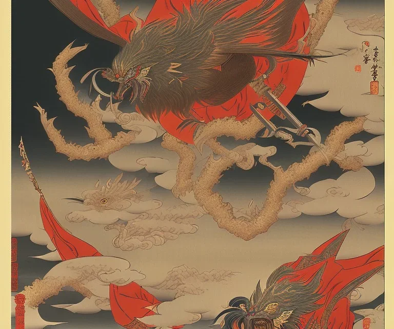 Magical mountain winged tengu, ukiyo-e