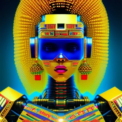 robot portrait in Kente, cinematic, african pattern symbols, engraved, 8k quality, hyper realistic, unreal engine 5