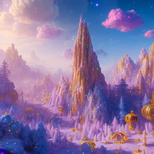 blue gold and violet landscape with multicolored crystals falling from the sky, full of details, smooth, bright sunshine，soft light atmosphere, light effect，vaporwave colorful, concept art, smooth, extremely sharp detail, finely tuned detail, ultra high definition, 8 k, unreal engine 5, ultra sharp focus