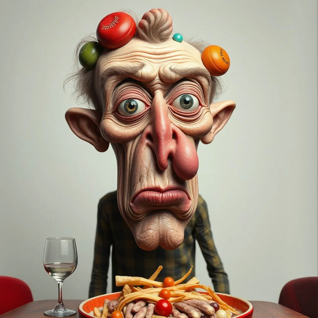 The oddest coagulation and mixture of friends, glossy finish, dine, details very accentuated, stunning style, oniric, Max Ernst, hyperphotography, kiuy, blatant, gross, caricature, very funny, distorted, fabulous