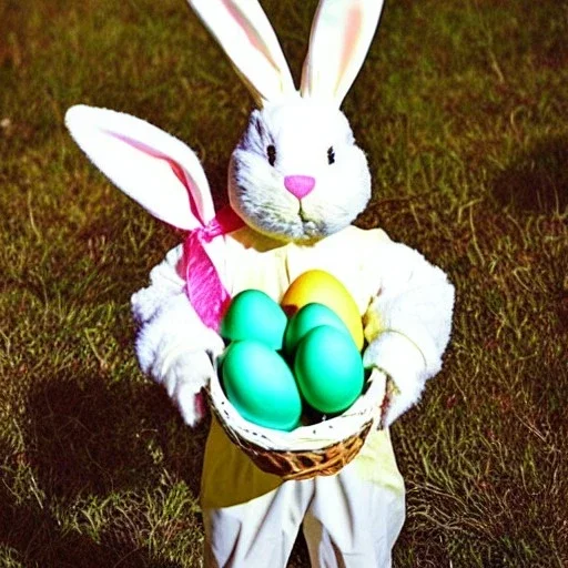 Easter bunny with eggs creepy photo