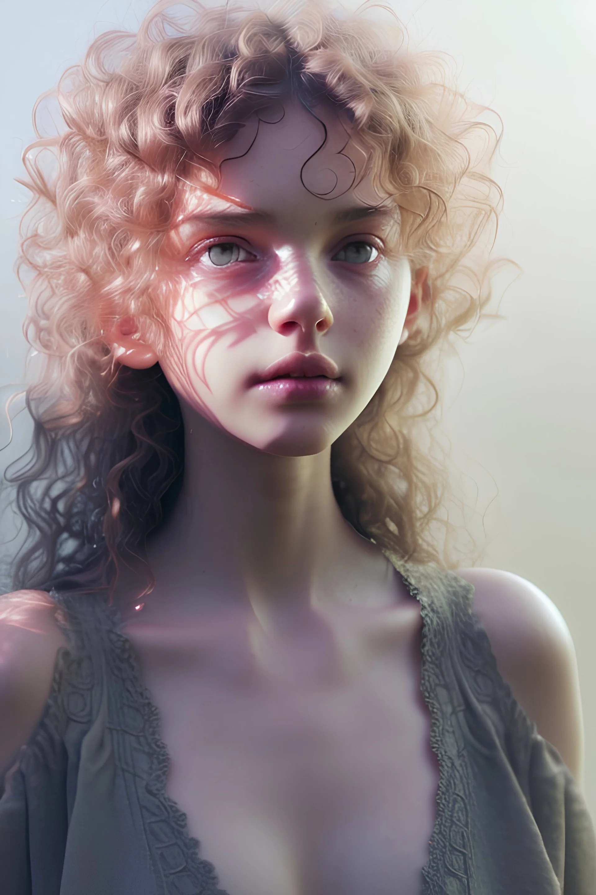 April, Summer Fashion, smooth soft skin, curly hair, detailed eyes, detailed face, looking into camera, intricate, summer outfit, pink, back lighting, realistic concept art, digital painting, rich 3d render, hyper-realistic painting, cinema 4D render, art by WLOP, by Agnes Cecile, Michael Whelan