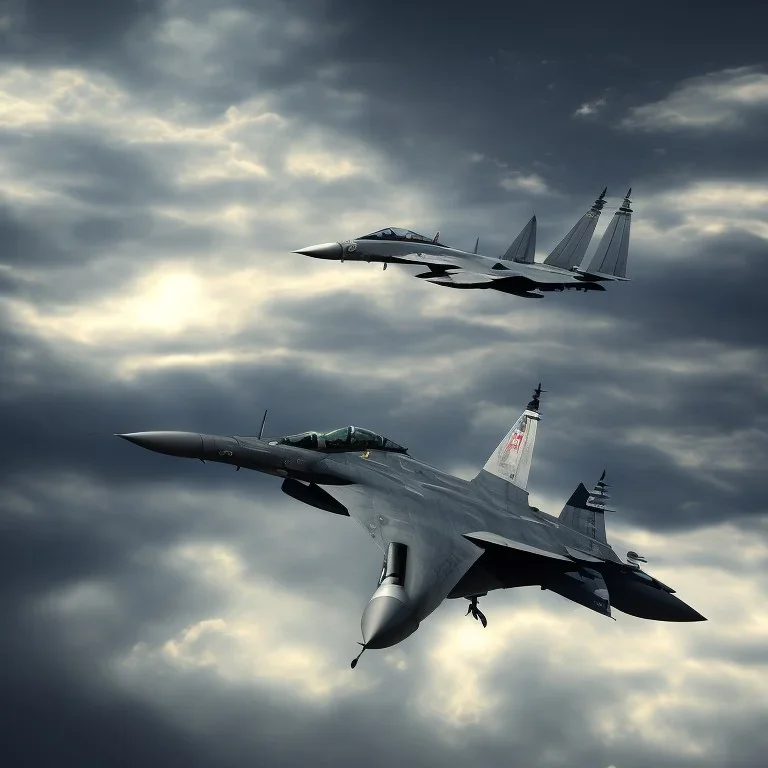 f-15 flying through clouds