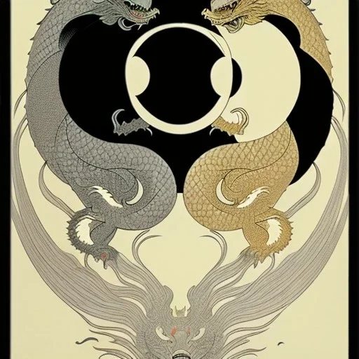 Ukiyo-e Style , ying anf yang sign, dragon