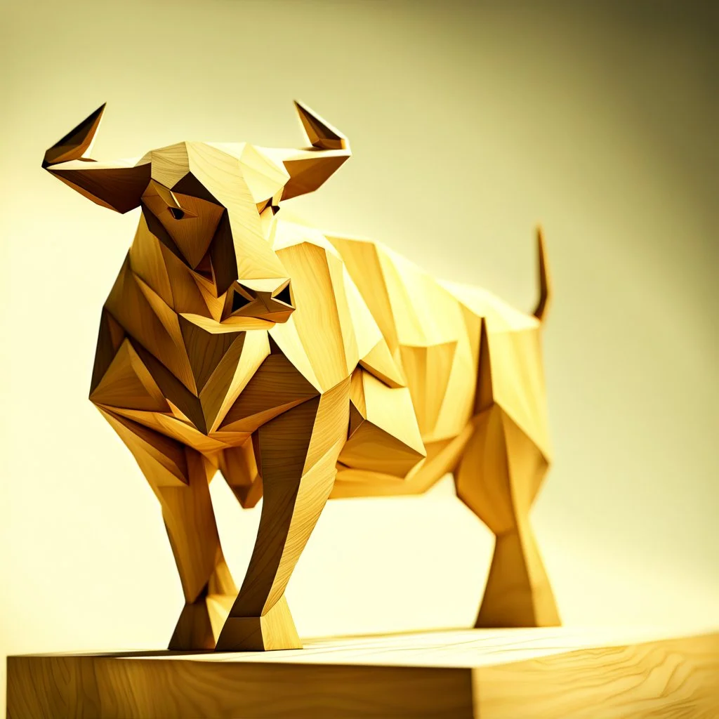 extremely low polygon bull made out of wood