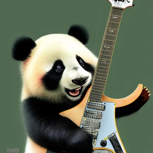 Carbon as a cute baby panda playing electric guitar with long hair, by pixar