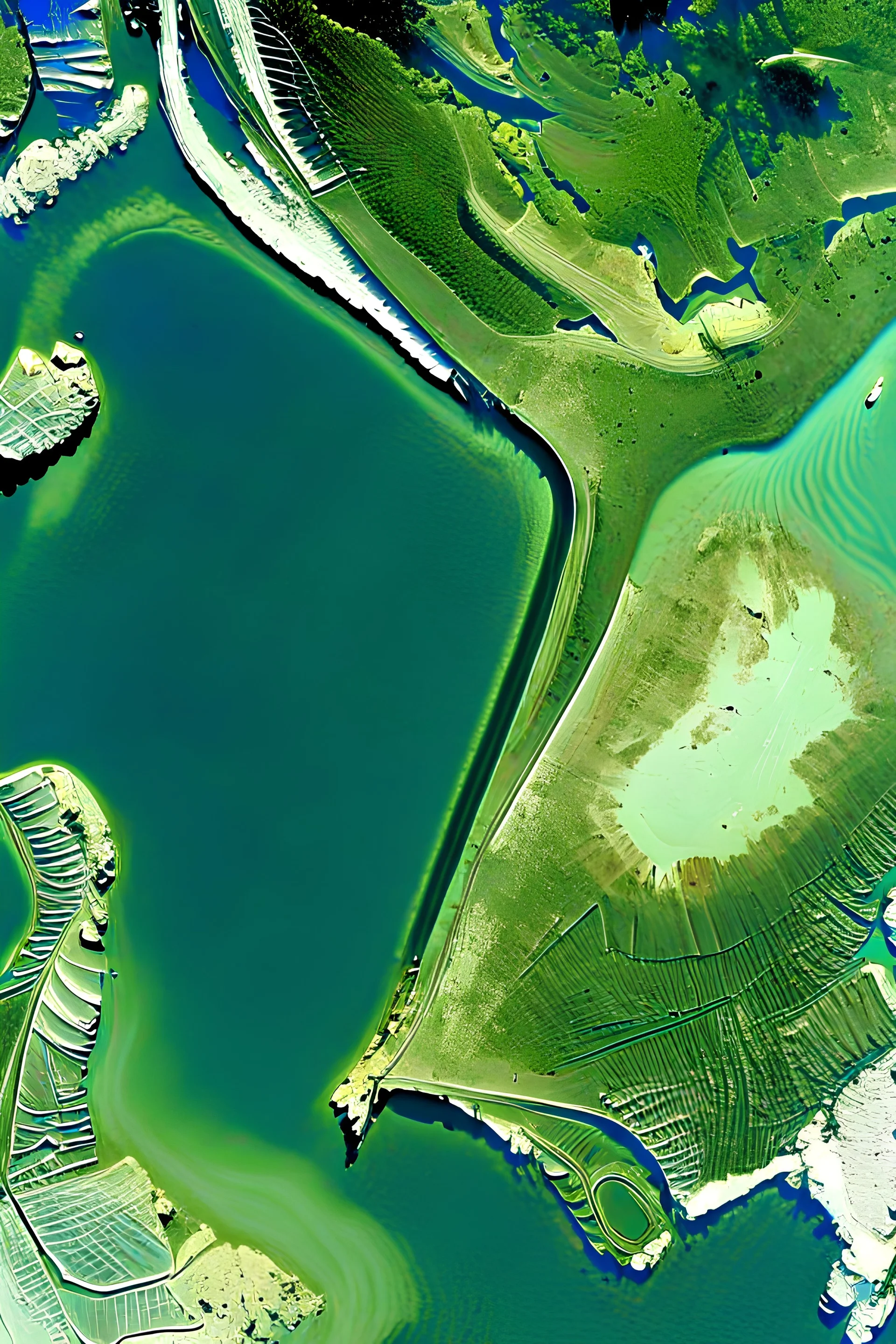 Satellite view of estuaries and boats