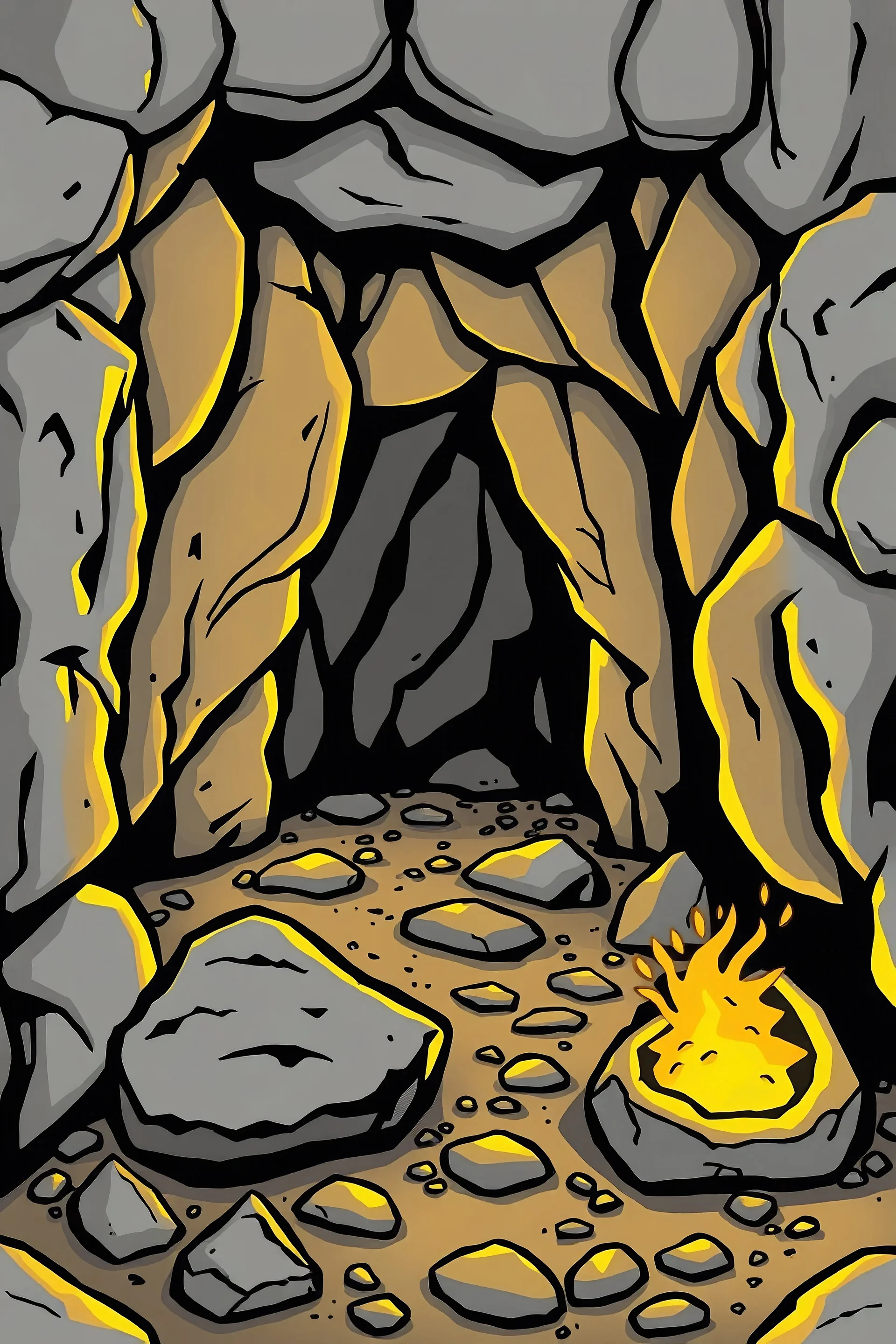 Color Cartoon inside gold mine , black outlines