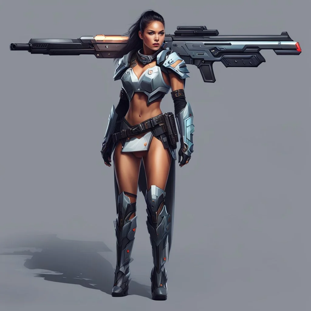 digitalart ai armor conceptart conceptdesign dalle3 fantasy female firearm futuristic gun menace pistol rifle spikes tribal weapon woman aiart conceptartcharacter