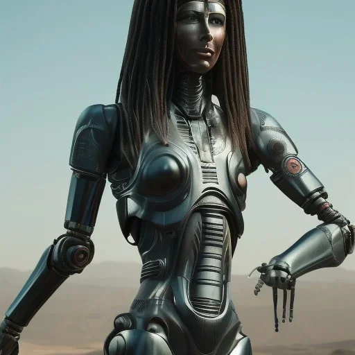 Akhenaton cyberpunk, full body, robocop, Egypt background