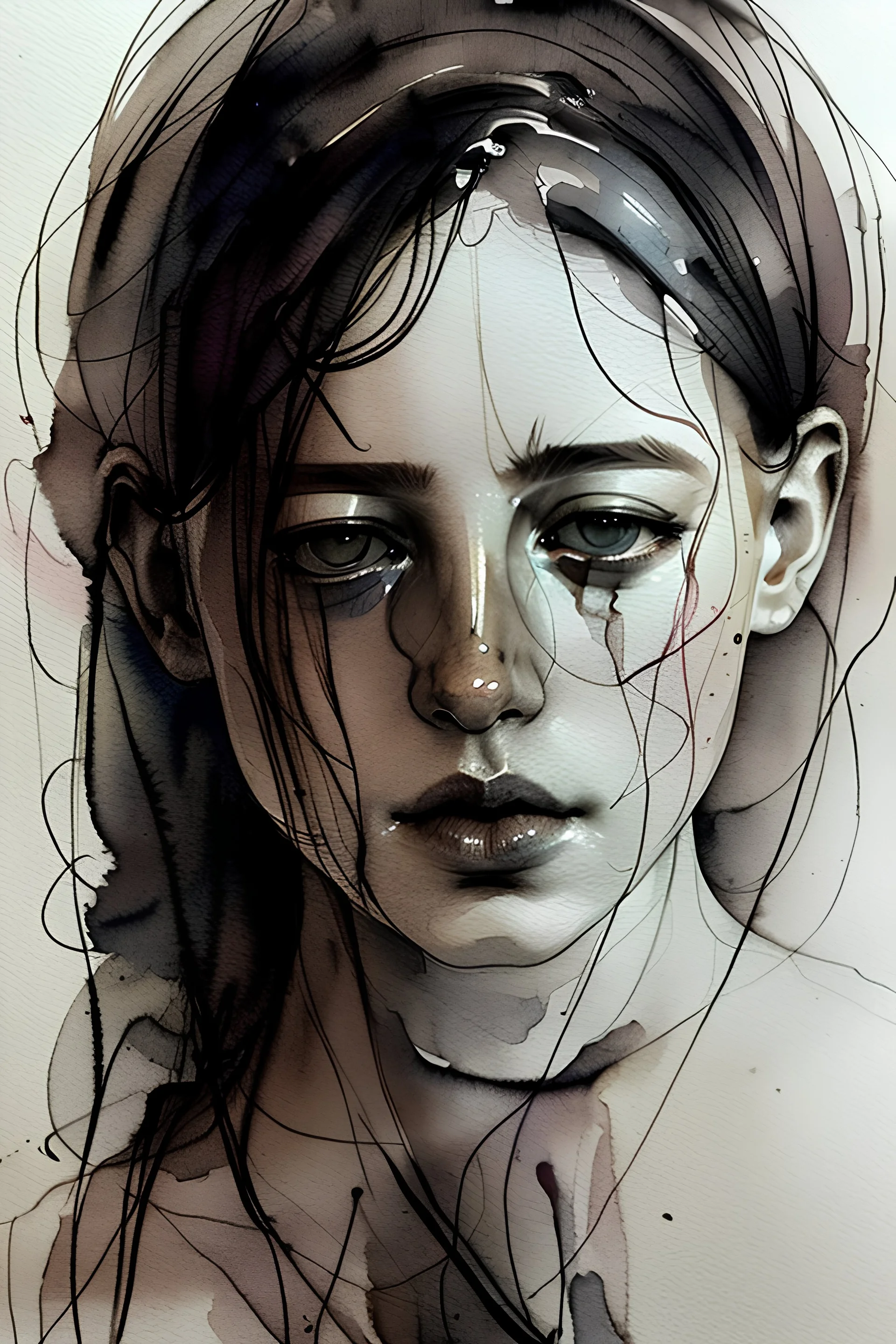 watercolor sketch by <agnes cecile><Jenny Saville> inks,women,painting, black,body
