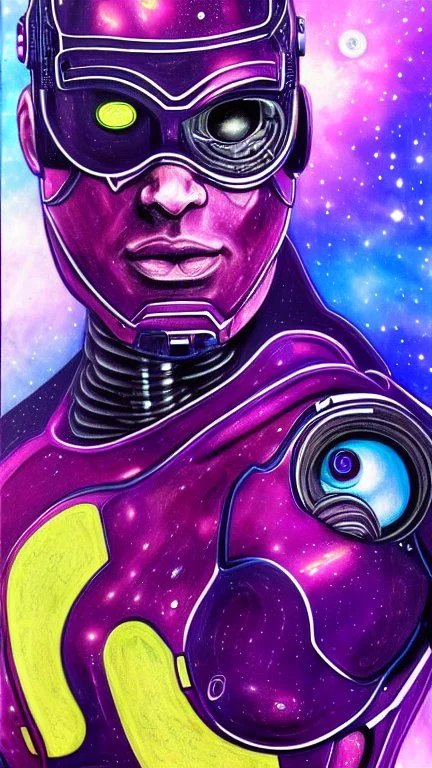 cyborg man, super ,nion ,purple, extremely beautiful art, cosmic, highly creative, rich colors, amazing details