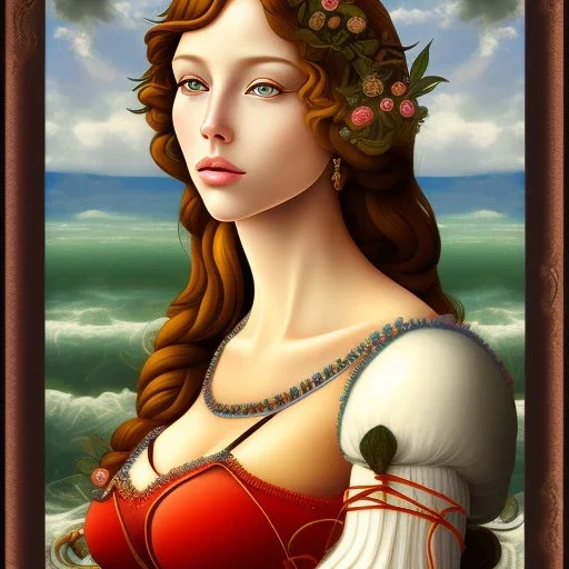 portrait of a beautiful brunette busty woman Sandro Botticelli style