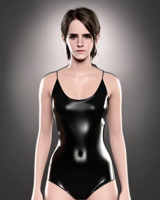 full body, emma watson identify face, black latex bodysuit , big busty , face, pintura, ,details,texture,8k quality, florest, Minimalism, Romanticism, Expressionism, Impressionism