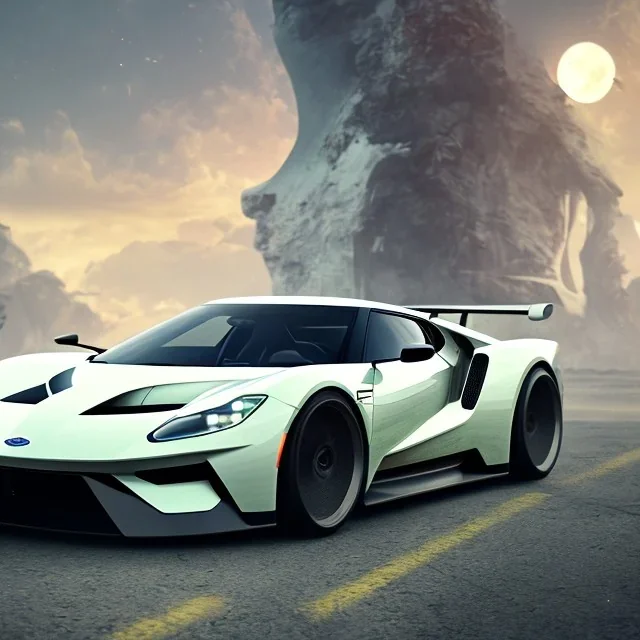 voiture blanche, fleur, chrome, synthwave, concept art, couleur vibrante, FORD GT