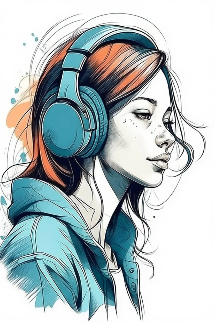 girl listening to music cute cartoon headphones drawing 1893564 Vector Art  at Vecteezy