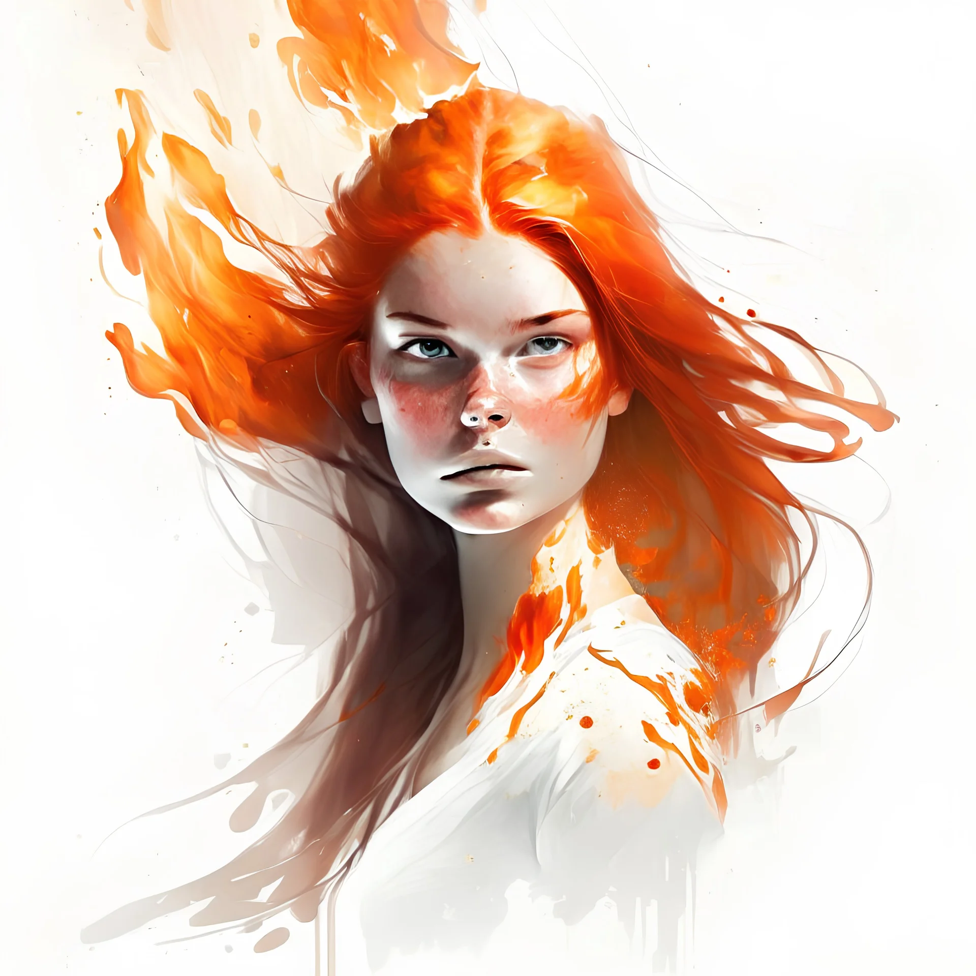 fiery girl in white background]