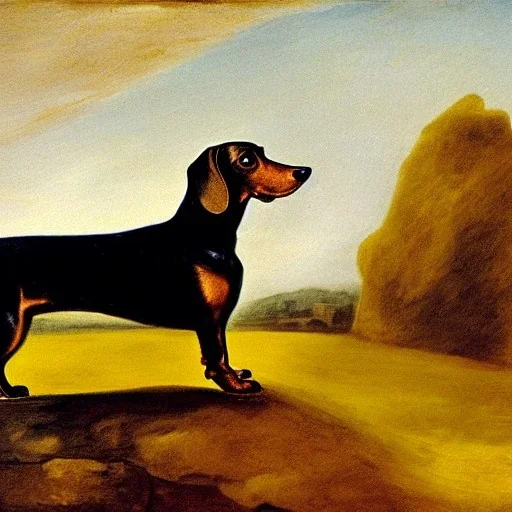 dachshund in a landscape by goya