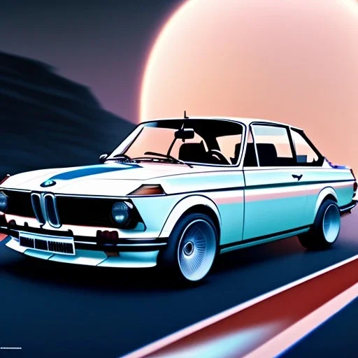 fullbody Drawing of 'BMW 2002',intricate detail,andrea bonelli,Kilian Eng,Ohrai,evan lee,three quarters frontal aerial view, Futuristic design study,toned colors,16k