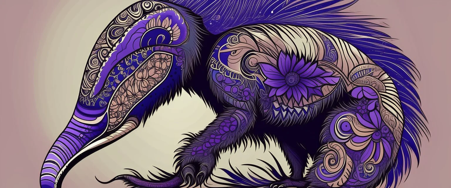 A violet plague elemental anteater designed in Mehndi design