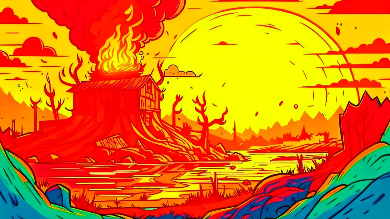 comic style fire & steel landscape
