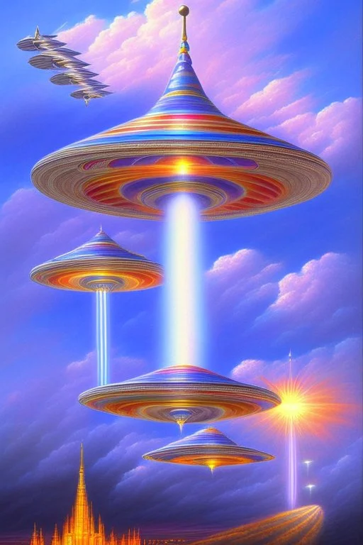 intergalactic very beautiful ufos rainbow futurist,mother ship