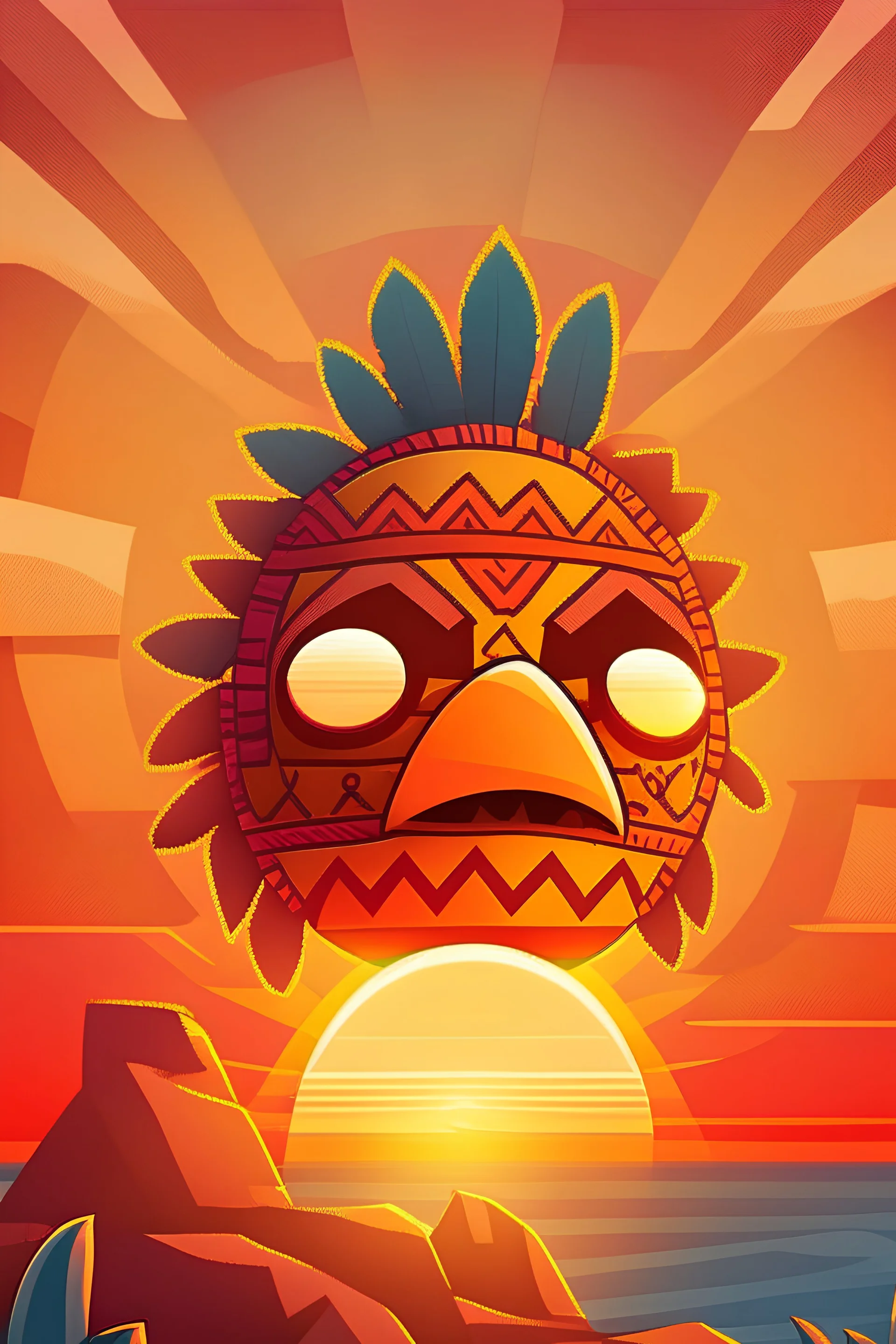 Cartoon egg pfp character aztec sunset background