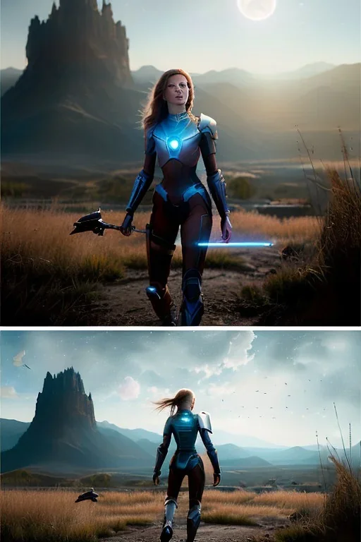 illustration, ultrarealistic, panoramic, concept art, strikingly beautiful (18 year old girl:1.2),_skimpy sci-fi armor_, Hair (long ginger:1.1), Face (freckles:1.2), body, medium breasts (light cleavage:1.2), tracing, ambient light, highres, (hyperrealistic:1.2), (perfect face:1.1), intricate (high detail:1.1) body, beautiful detailed eyes (emerald:1.3), _camera_, plump lips ,sci-fi theme, Model hash: ddc3021b