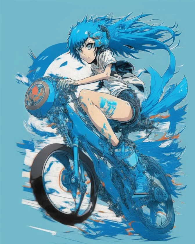 Anime design on a bike in blue