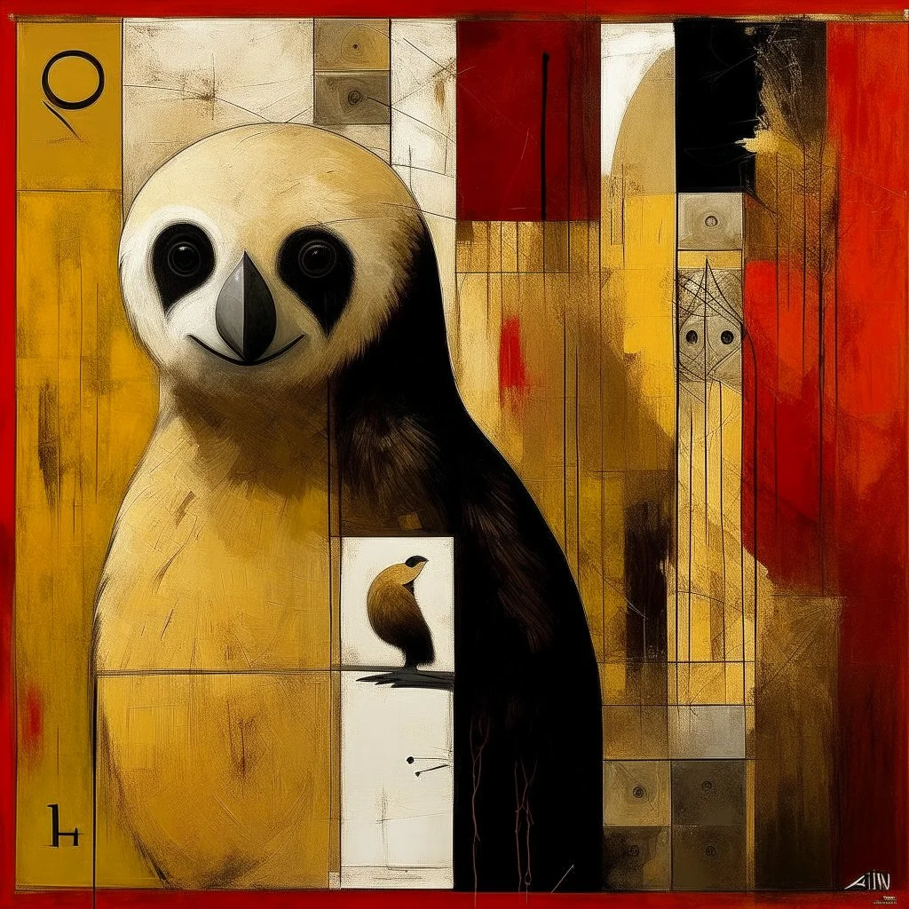 Sloth contrivance, by Colin McCahon and VS Gaitonde, mind-bending image, fragmented, subconscious deconstructivism, dull yellow and black and white and pastel red color scheme