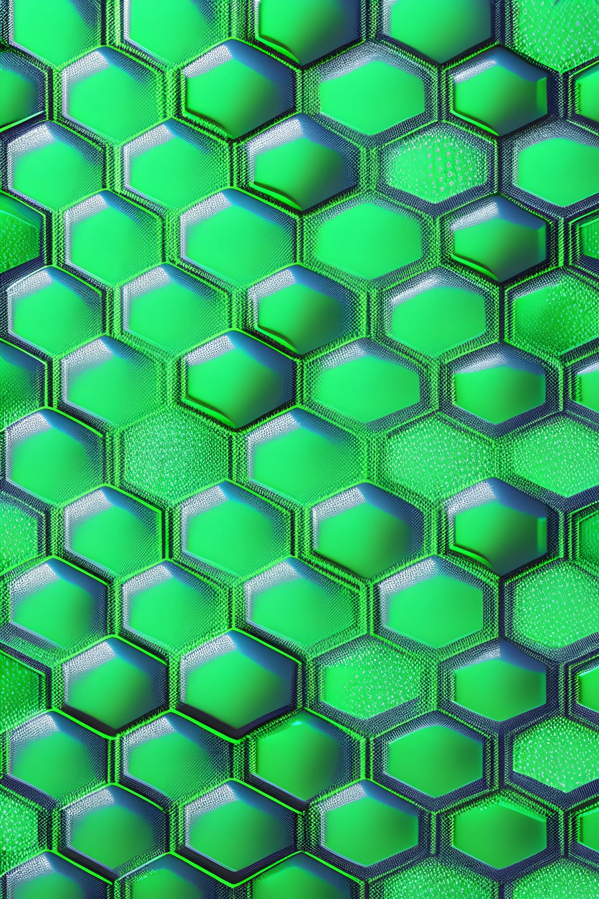 seamless green hexagons glittery background metallic chrome with reflections