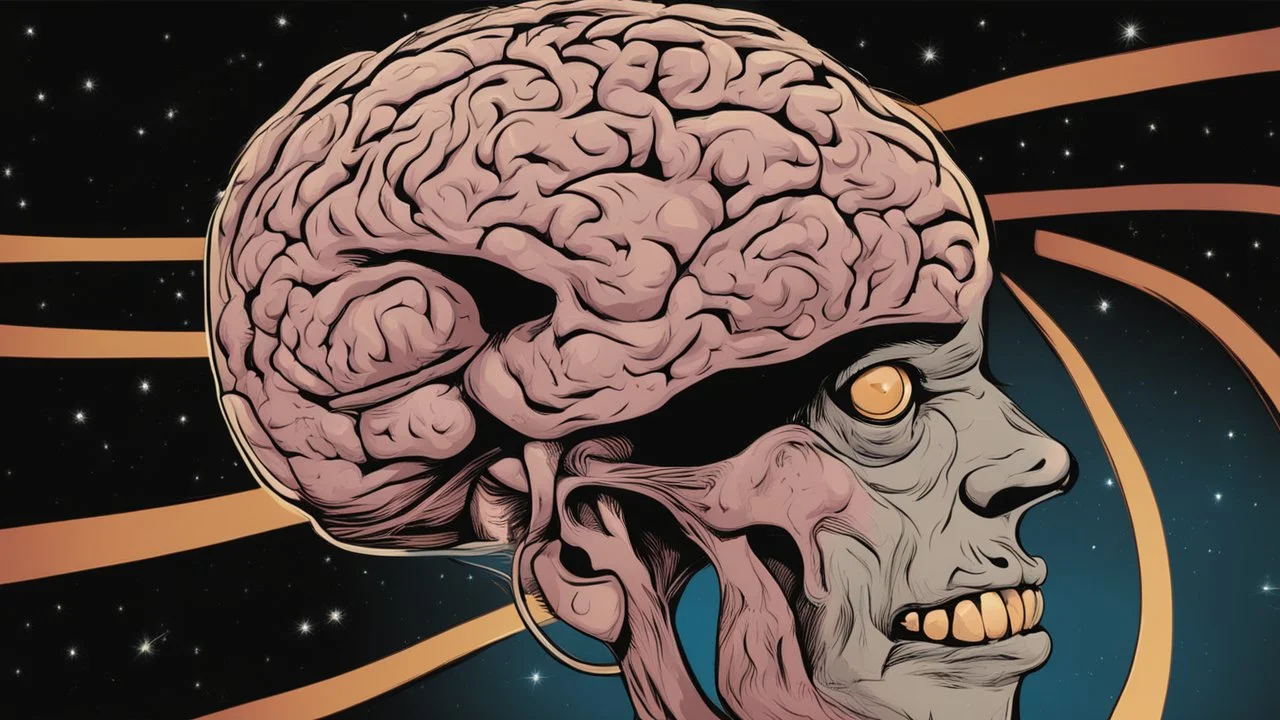 Brain, in comic style, background galaxy
