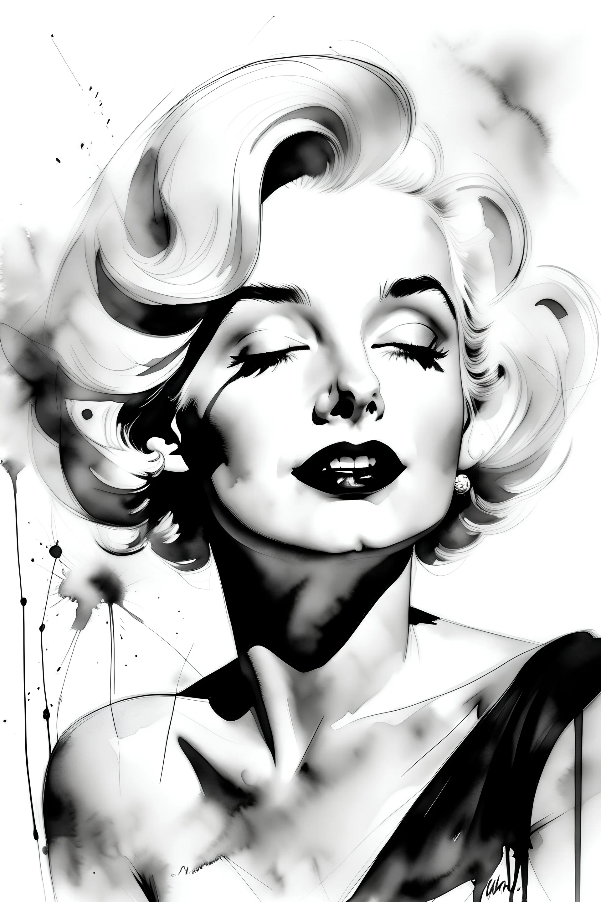 Watercolor black and white Marilyn Monroe