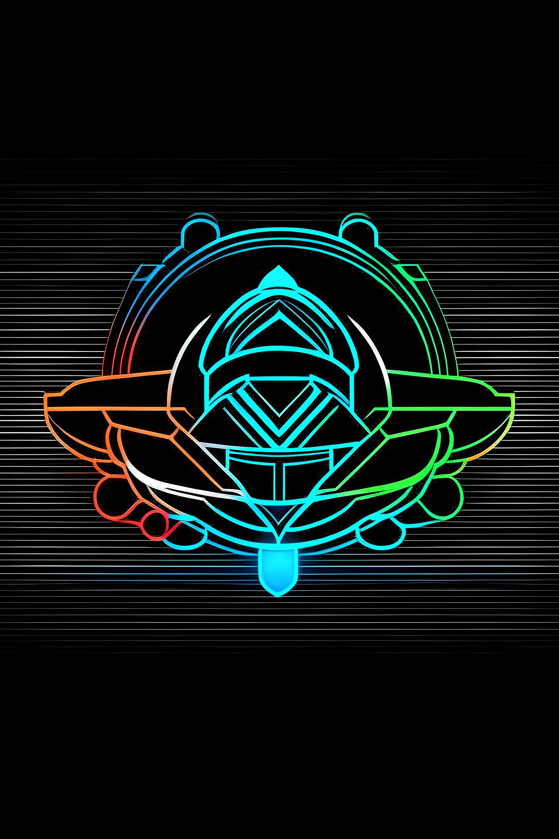 logo, line art, Tutorial Computer, fluorescent, black background.