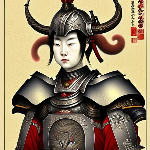 Ukiyo-e Style , Male Samuri in armour